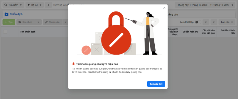 Tài khoản chạy quảng cáo facebook không đủ độ trust