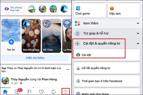 Nhấp chọn Cài đặt và quyền riêng tư